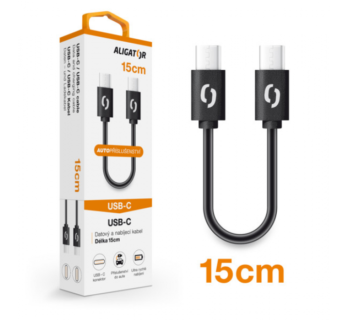 Datový kabel ALIGATOR POWER USB-C/USB-C 15cm, černý