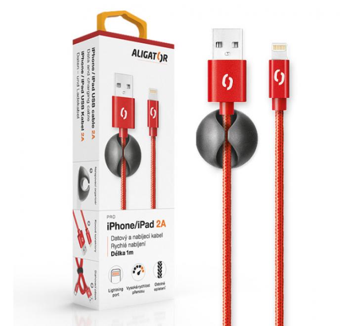 Datový kabel ALIGATOR PREMIUM 2A, Lightning červený