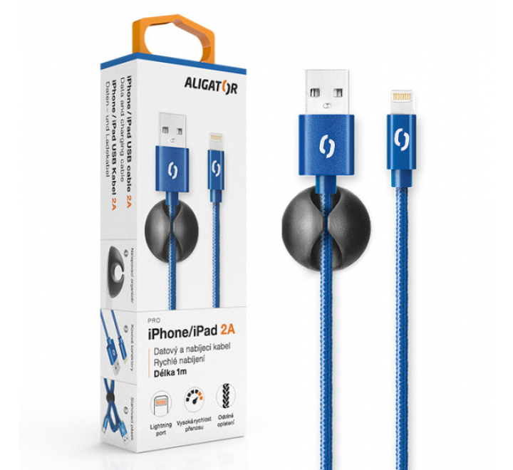 Datový kabel ALIGATOR PREMIUM 2A, Lightning modrý