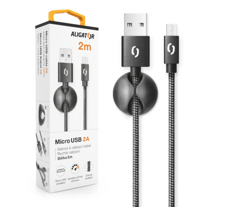 Datový kabel ALIGATOR PREMIUM 2A, Micro USB 2m černý