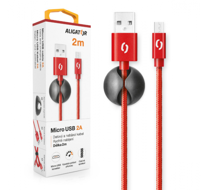 Datový kabel ALIGATOR PREMIUM 2A, Micro USB 2m červený