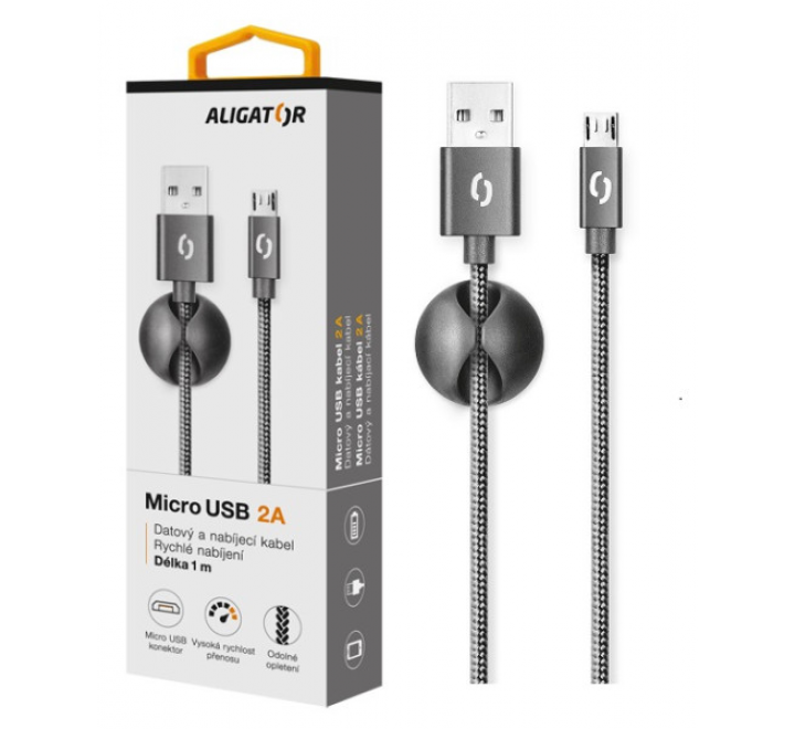 Datový kabel ALIGATOR PREMIUM 2A, Micro USB černý