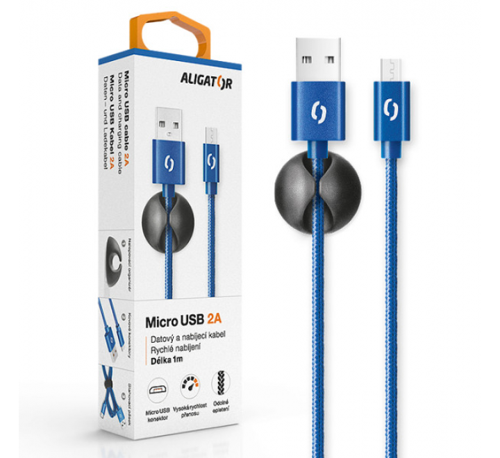 Datový kabel ALIGATOR PREMIUM 2A, Micro USB modrý