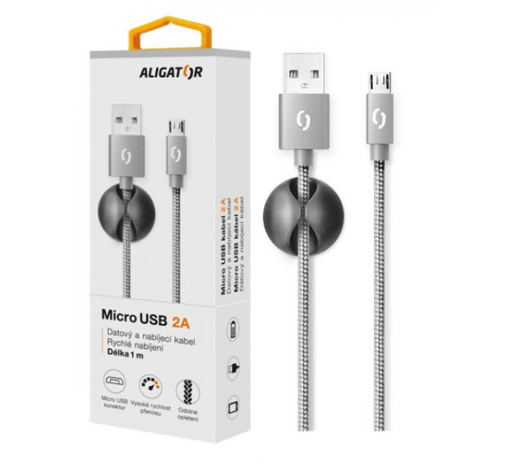 Datový kabel ALIGATOR PREMIUM 2A, Micro USB šedý