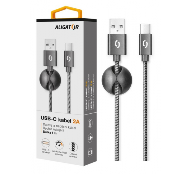 Datový kabel ALIGATOR PREMIUM 2A, USB-C černý