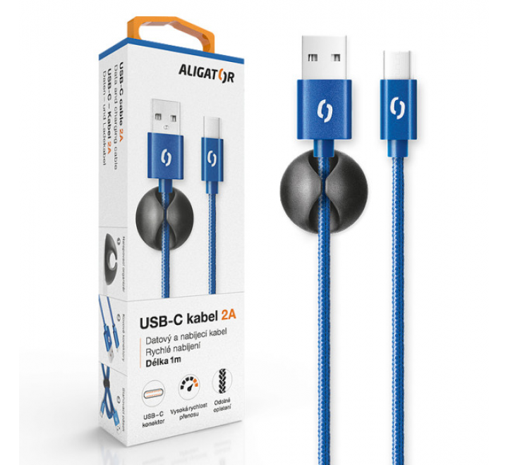 Datový kabel ALIGATOR PREMIUM 2A, USB-C modrý