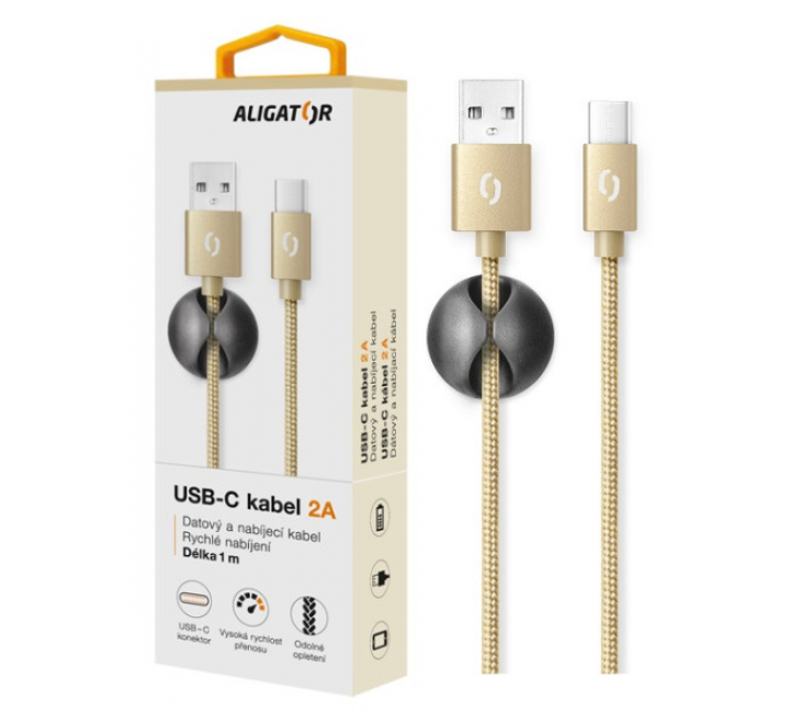 Datový kabel ALIGATOR PREMIUM 2A, USB-C zlatý