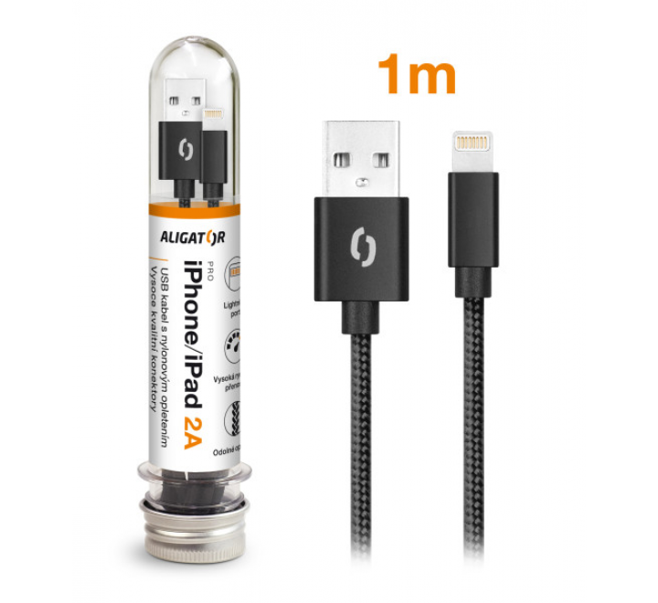 Datový kabel ALIGATOR TUBA 2A, iPhone lightning černý