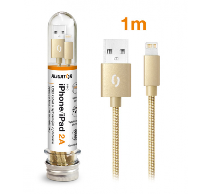Datový kabel ALIGATOR TUBA 2A, iPhone lightning zlatý