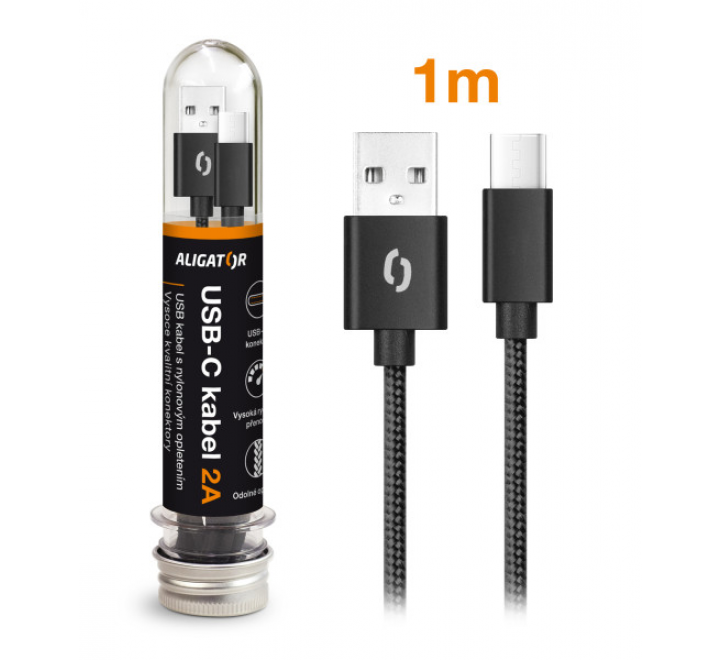 Datový kabel ALIGATOR TUBA 2A, USB-C černý