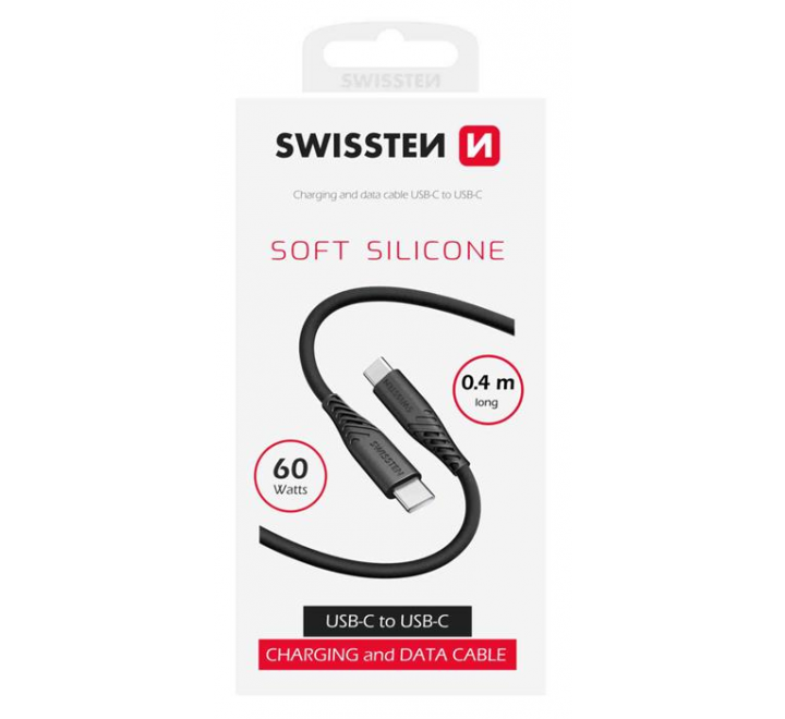 DATOVÝ KABEL SWISSTEN SOFT SILICONE USB-C / USB-C 0,4 M ČERNÝ