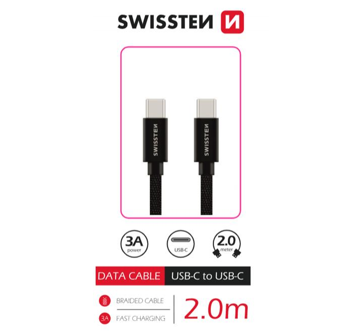 DATOVÝ KABEL SWISSTEN TEXTILE USB-C / USB-C 2,0 M ČERNÝ