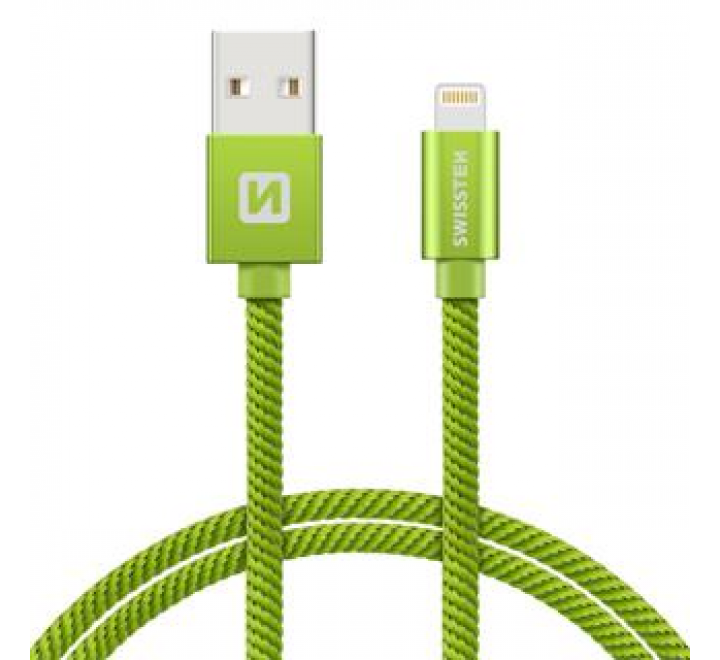 DATOVÝ KABEL SWISSTEN TEXTILE USB / LIGHTNING 1,2 M ZELENÝ