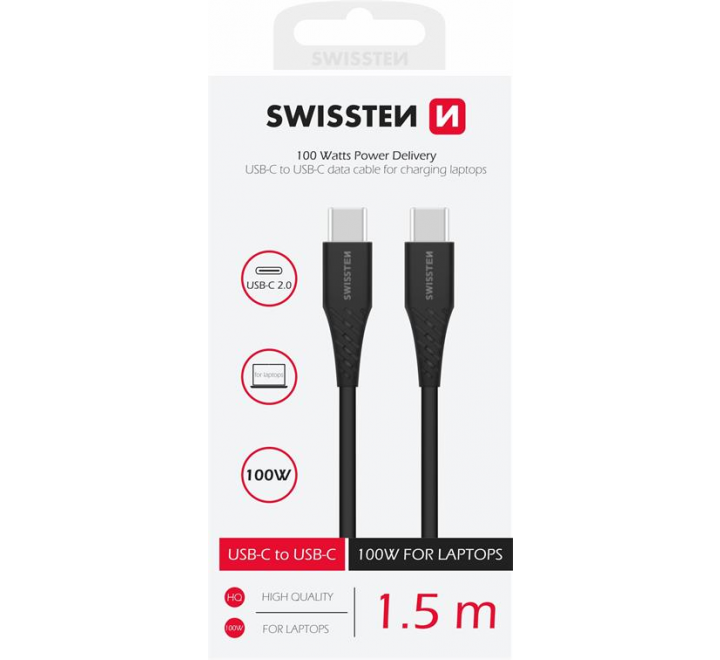 DATOVÝ KABEL SWISSTEN TPE USB-C/USB-C POWER DELIVERY 5A (100W) 2,5 M ČERNÝ