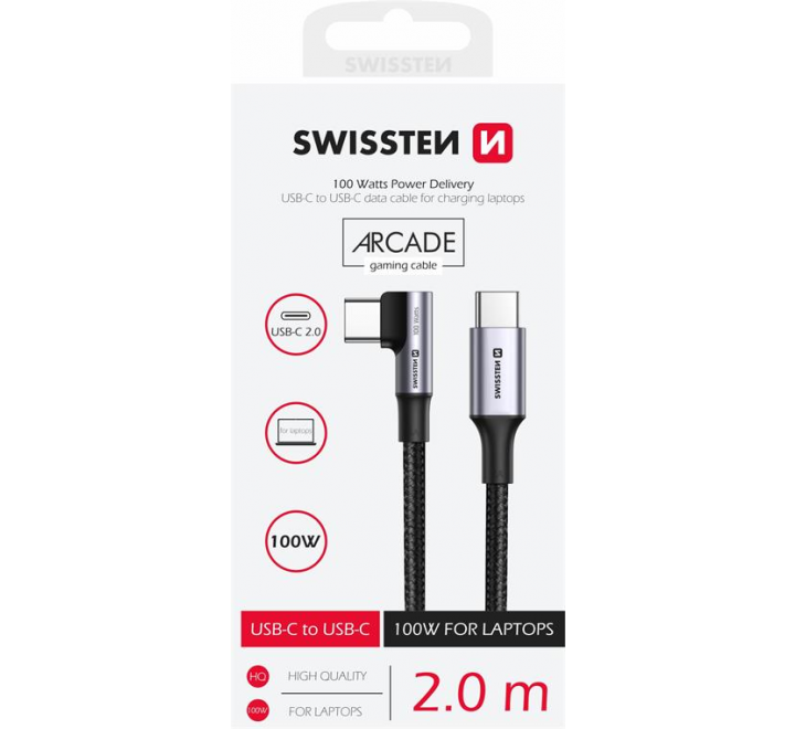 DATOVÝ KABEL SWISSTEN USB-C/USB-C 5A (100W) PRO NOTEBOOKY 2 M ČERNÝ
