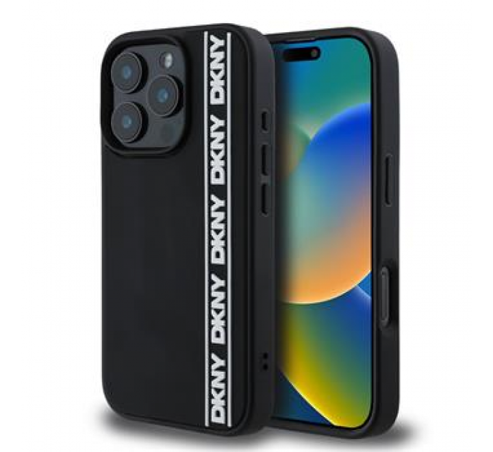 DKNY 3D Rubber Repeat Logo Line Zadní Kryt pro iPhone 16 Pro Max Black