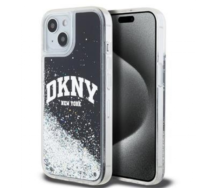 DKNY Liquid Glitter Arch Logo Zadní Kryt pro iPhone 14 Black