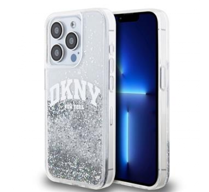 DKNY Liquid Glitter Arch Logo Zadní Kryt pro iPhone 14 Pro Transparent