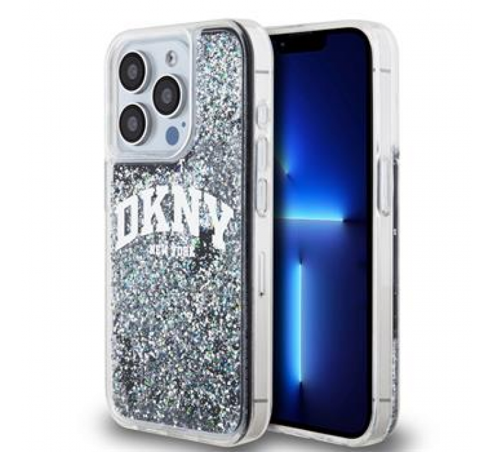 DKNY Liquid Glitter Arch Logo Zadní Kryt pro iPhone 15 Pro Black