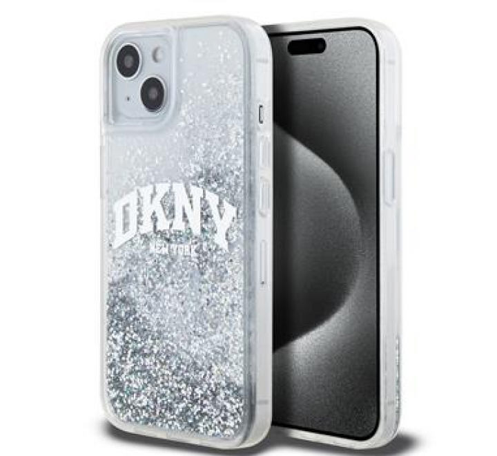 DKNY Liquid Glitter Arch Logo Zadní Kryt pro iPhone 15 Transparent