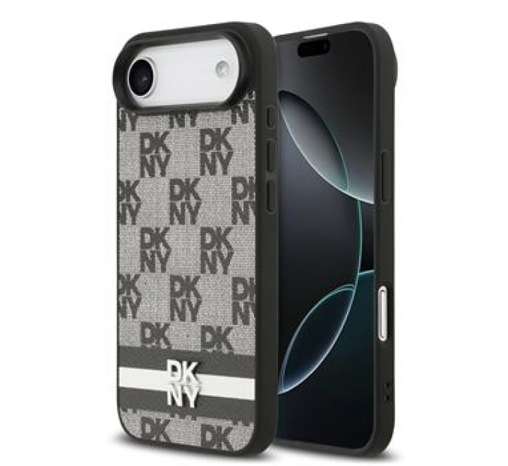 DKNY PU Leather Checkered Pattern and Stripe Zadní Kryt pro iPhone 17 Air Black