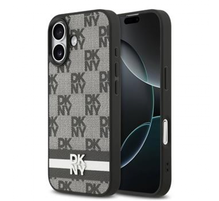 DKNY PU Leather Checkered Pattern and Stripe Zadní Kryt pro iPhone 17 Black
