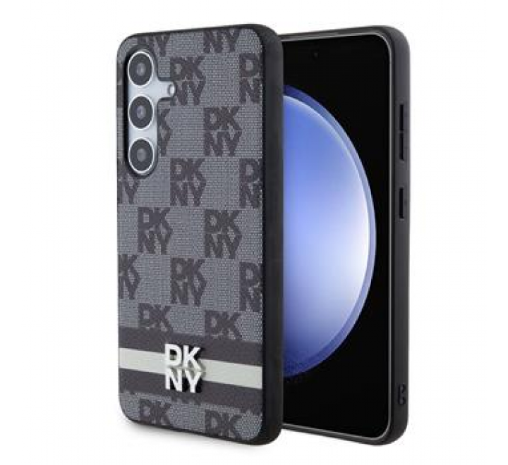 DKNY PU Leather Checkered Pattern and Stripe Zadní Kryt pro Samsung Galaxy S24+ Black
