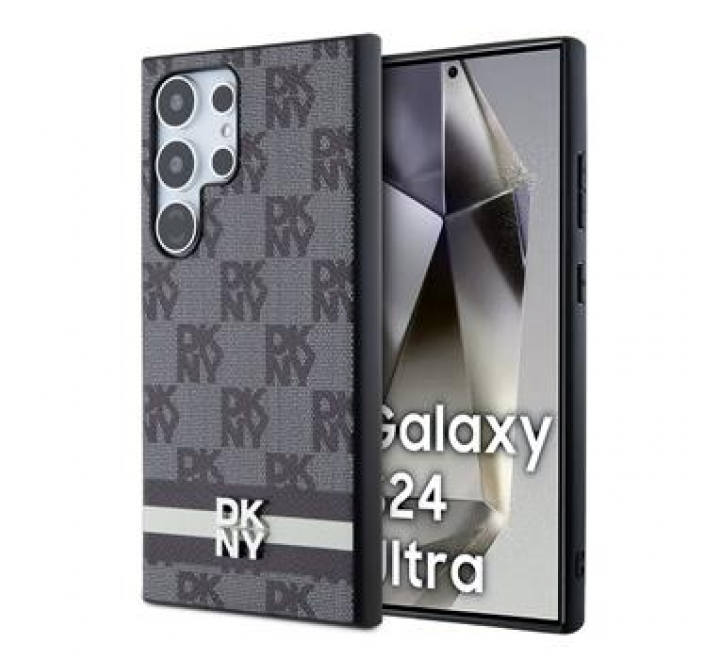 DKNY PU Leather Checkered Pattern and Stripe Zadní Kryt pro Samsung Galaxy S24 Ultra Black