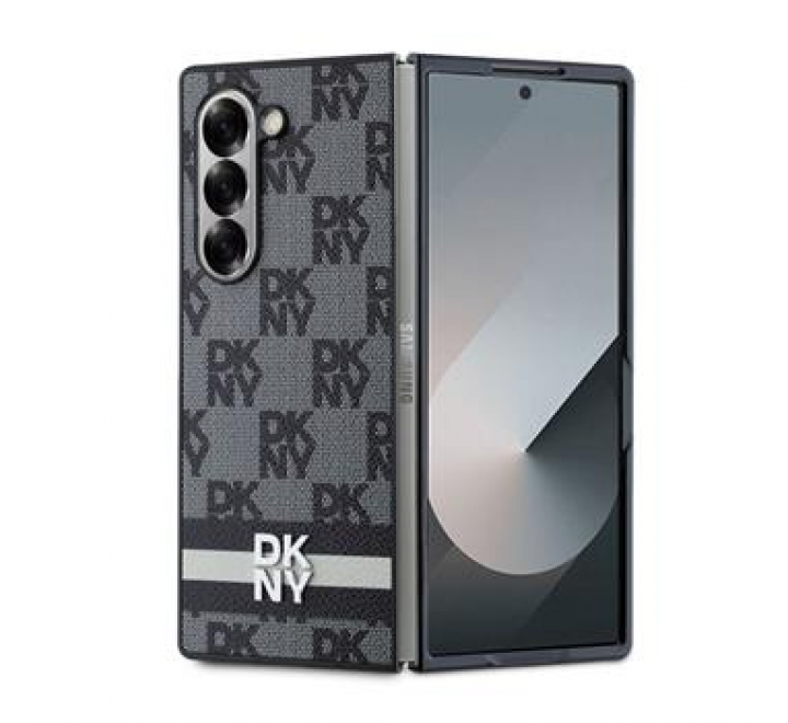 DKNY PU Leather Checkered Pattern and Stripe Zadní Kryt pro Samsung Galaxy Z Fold 6 Black