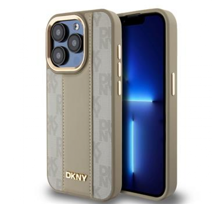 DKNY PU Leather Checkered Pattern Magsafe Zadní Kryt pro iPhone 15 Pro Max Beige