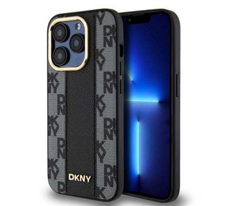 DKNY PU Leather Checkered Pattern Magsafe Zadní Kryt pro iPhone 15 Pro Max Black