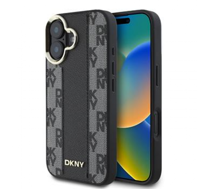 DKNY PU Leather Checkered Pattern Magsafe Zadní Kryt pro iPhone 16 Plus Black