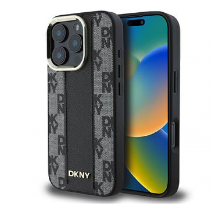 DKNY PU Leather Checkered Pattern Magsafe Zadní Kryt pro iPhone 16 Pro Max Black