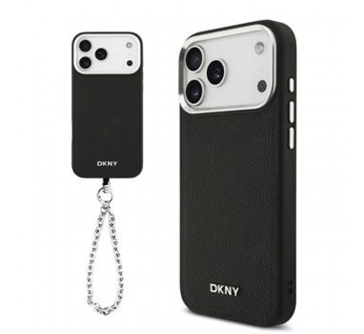 DKNY PU Leather Metal Logo Wrist Chain MagSafe Zadní Kryt pro iPhone 17 Pro Max Black
