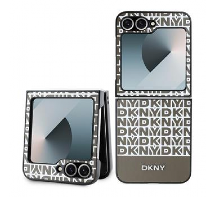 DKNY PU Leather Repeat Pattern Bottom Stripe Zadní Kryt pro Samsung Galaxy Z Flip 6 Brown