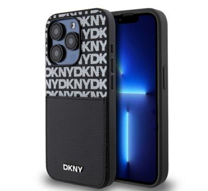 DKNY PU Leather Repeat Pattern Card Pocket Zadní Kryt pro iPhone 14 Pro Max Black