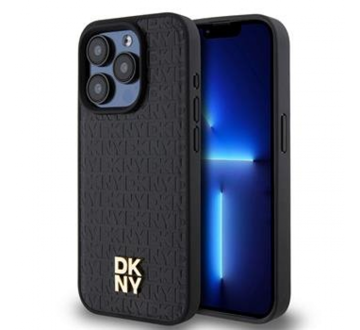 DKNY PU Leather Repeat Pattern Stack Logo Magsafe Zadní Kryt pro iPhone 15 Pro Max Black