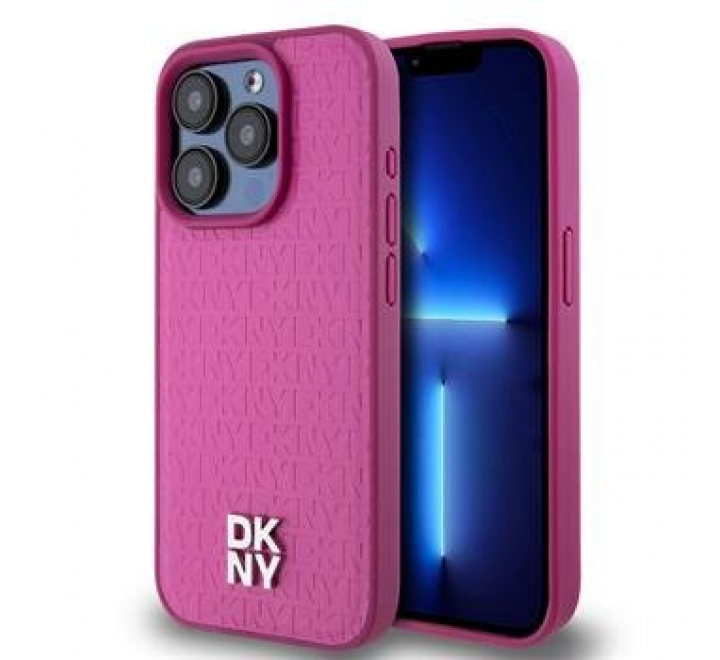 DKNY PU Leather Repeat Pattern Stack Logo Magsafe Zadní Kryt pro iPhone 15 Pro Max Pink