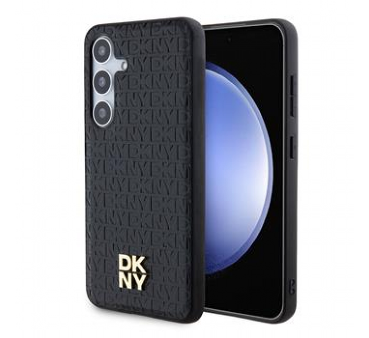 DKNY PU Leather Repeat Pattern Stack Logo Magsafe Zadní Kryt pro Samsung Galaxy S24+ Black