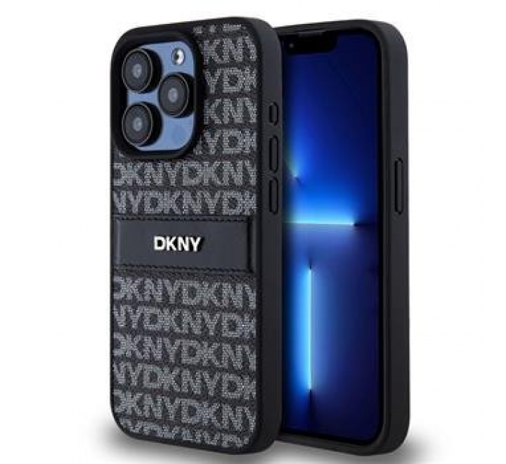 DKNY PU Leather Repeat Pattern Tonal Stripe Zadní Kryt pro iPhone 14 Pro Max Black
