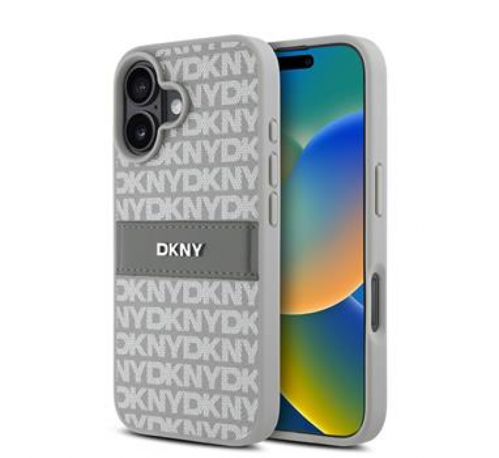 DKNY PU Leather Repeat Pattern Tonal Stripe Zadní Kryt pro iPhone 16 Beige