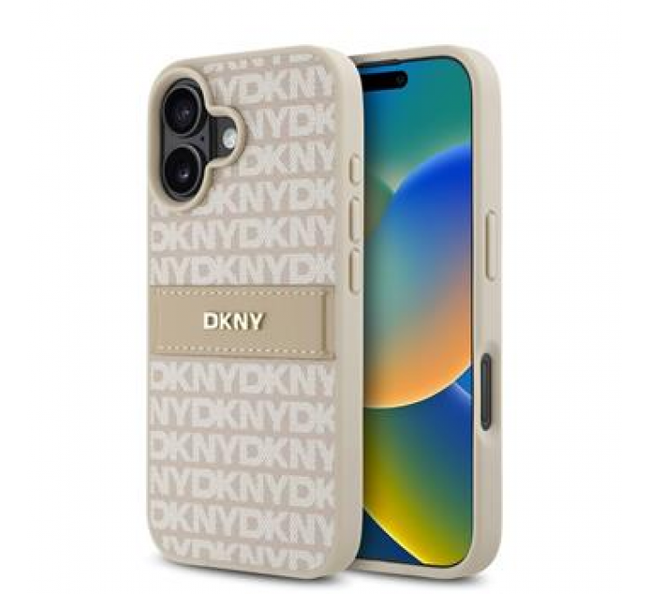 DKNY PU Leather Repeat Pattern Tonal Stripe Zadní Kryt pro iPhone 16 Pink