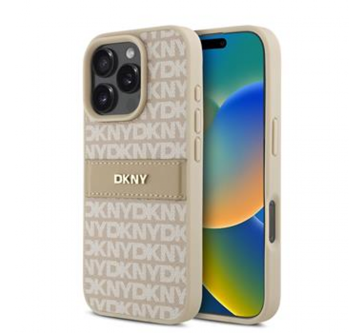 DKNY PU Leather Repeat Pattern Tonal Stripe Zadní Kryt pro iPhone 16 Pro Max Pink