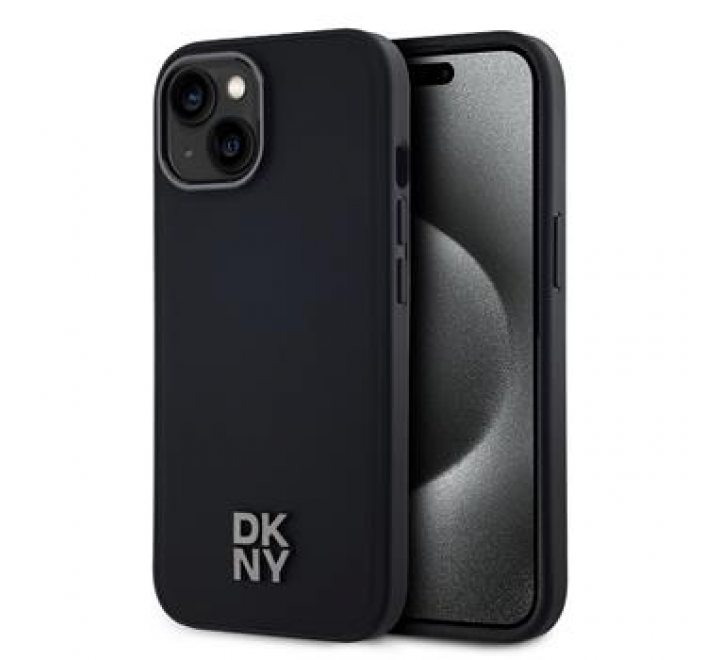 DKNY PU Leather Stack Logo Magsafe Zadní Kryt pro iPhone 15 Black