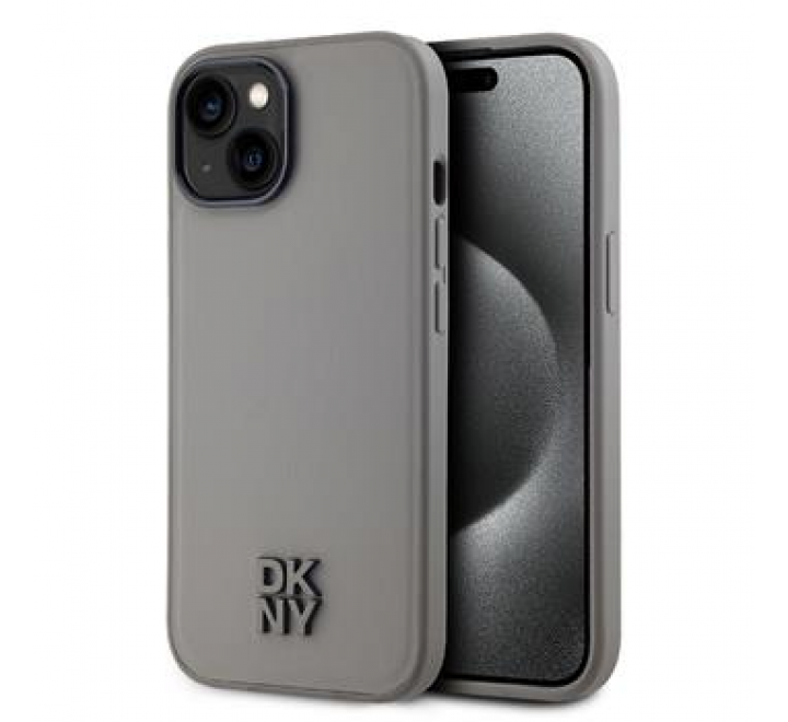 DKNY PU Leather Stack Logo Magsafe Zadní Kryt pro iPhone 15 Grey