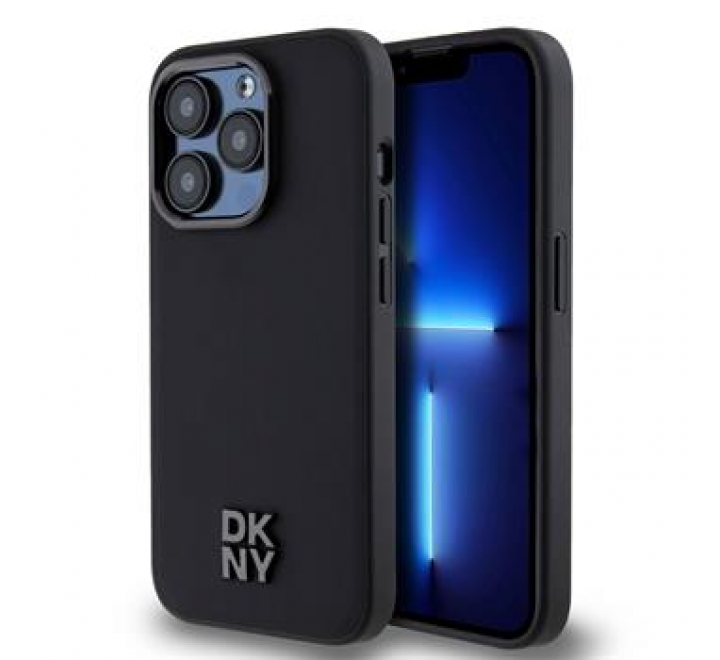 DKNY PU Leather Stack Logo Magsafe Zadní Kryt pro iPhone 15 Pro Max Black