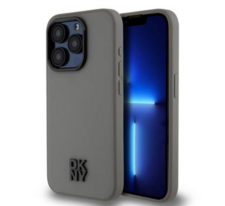 DKNY PU Leather Stack Logo Magsafe Zadní Kryt pro iPhone 15 Pro Max Grey