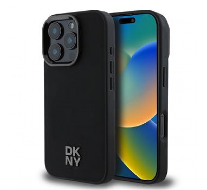 DKNY PU Leather Stack Logo Magsafe Zadní Kryt pro iPhone 16 Pro Max Black