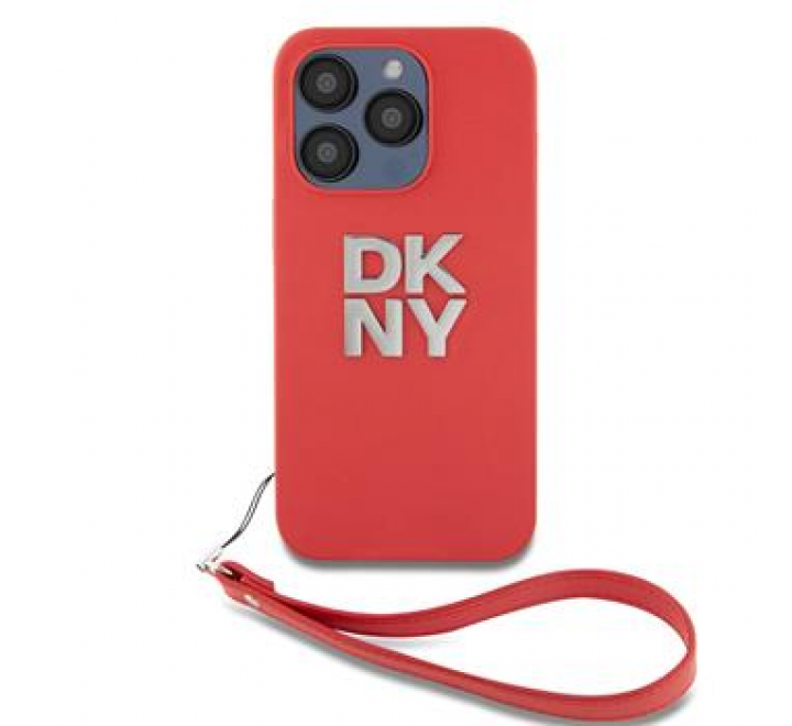 DKNY PU Leather Stack Logo Wrist Strap Zadní Kryt pro iPhone 15 Pro Max Pink