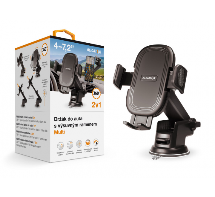 Držák do auta s výsuvným ramenem HA21 Aligator Multi na čelní sklo a palubní desku, univerzální